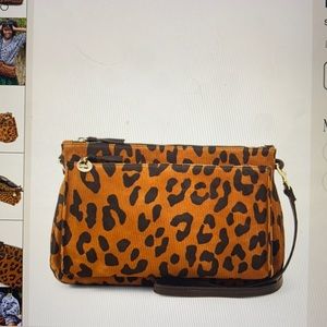 Clare v gosee leopard bag with black braided strap